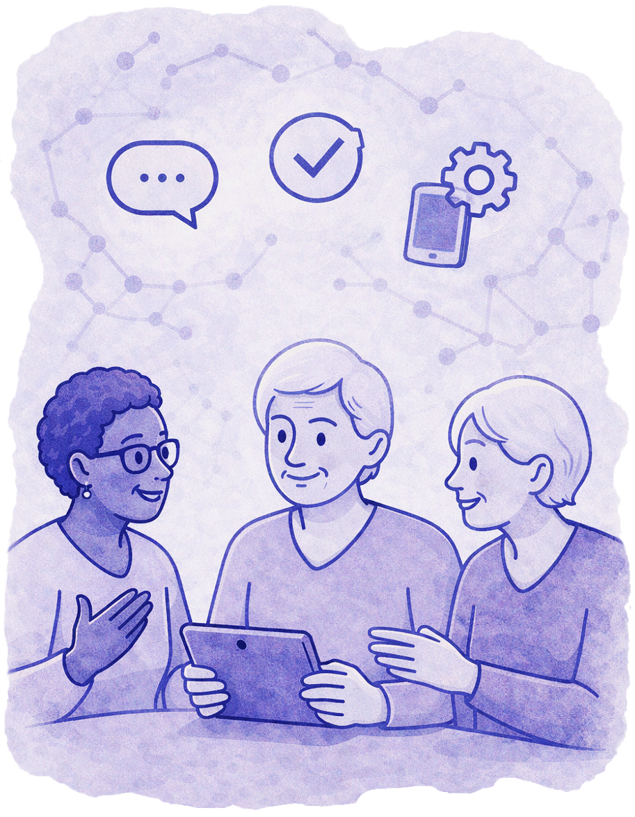 Illustration of members collaborating with the Senscio care team