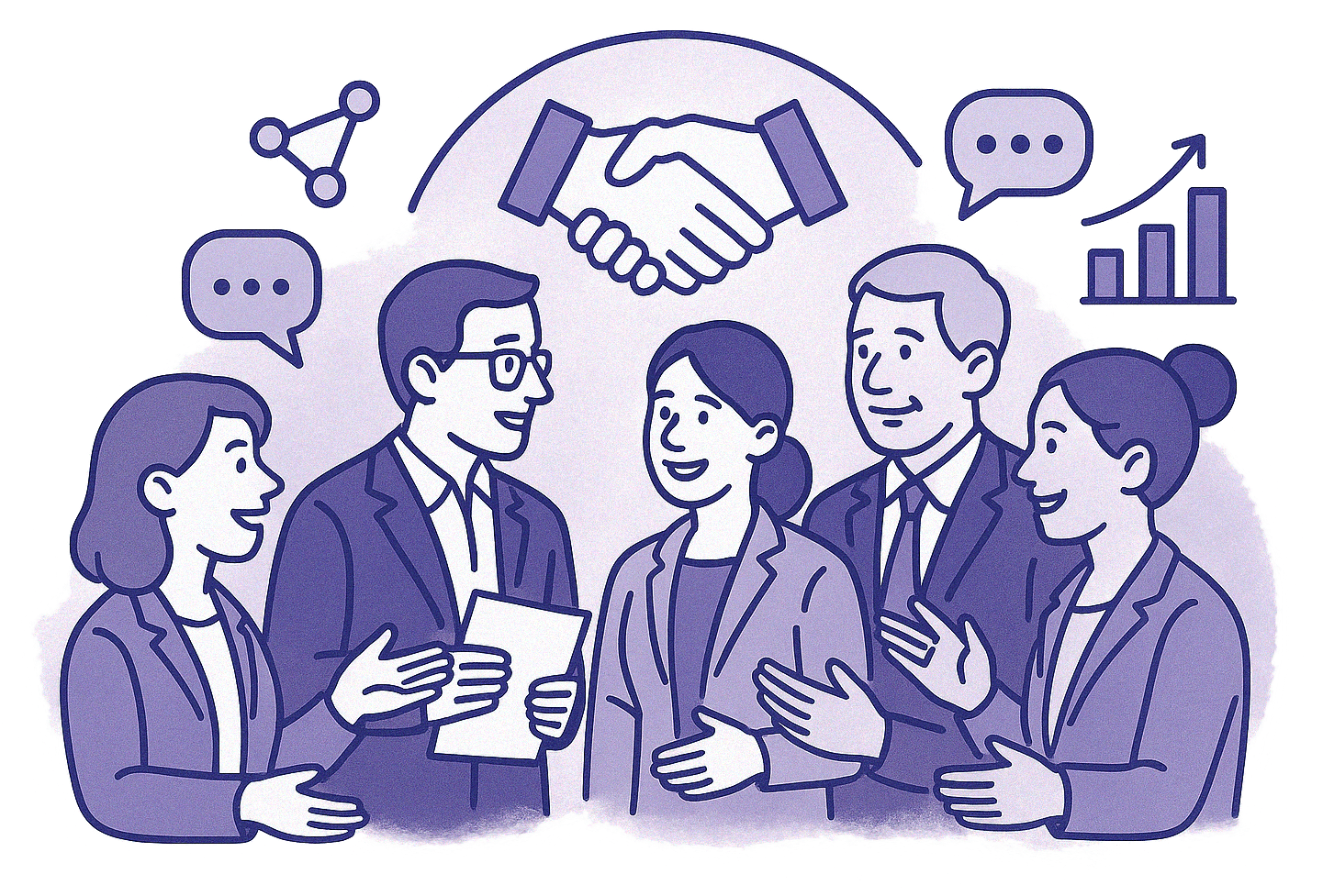 Illustration of partner organizations connected around the member